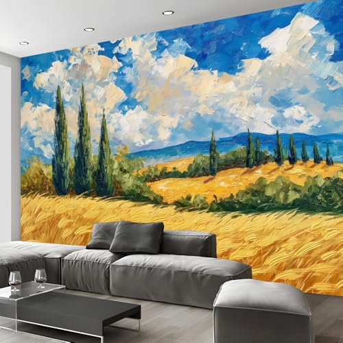 Wandgemälde Selbstklebend Tapete, Van Gogh Weizenfeld Wandbild Wanddruck Aufkleber Wandbilder, Wandtapete Moderne Wand Schlafzimmer Wohnzimmer Abnehmbare Wandgemälde Für Benutzerdefinierte