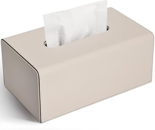 KINGFOM PU Leder Kosmetiktücher Box Taschentuchbox Tissue Box für Büro/Auto/Zuhause (Beige, Rechteck)