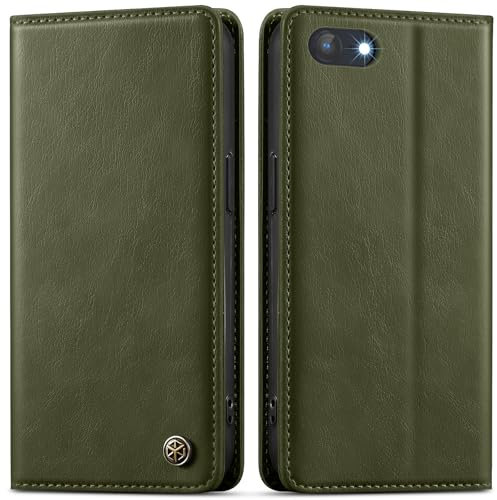 GUCASBE Handyhülle für iPhone SE 2020/2022 Hülle iPhone 7 / iPhone 8 Hülle Premium PU Lederhülle Wallet Flip Case mit Kartenfach Standfunktion RFID Schutzhülle Klapphülle für iPhone 8/7/SE, Braun Grün