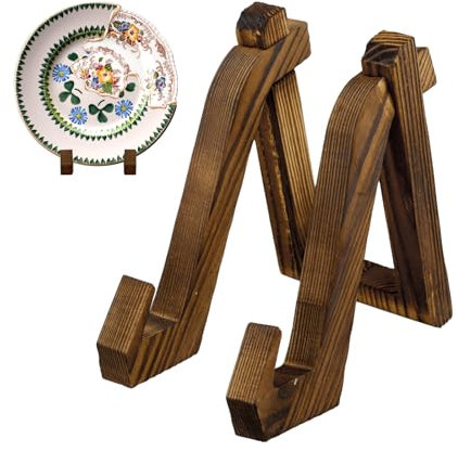 YILANJIN Porta Piatti, 1 Pezzi Porta Piatti da Esposizione in Legno, Supporto Decorativo in Legno, Supporto per Piatti per Stand Multifunzione per Foto, Cornici, Bancone(10.2 × 16.5 ×15.2 cm)