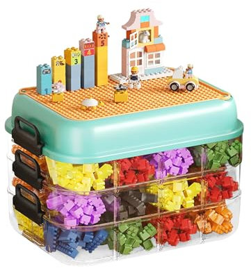 TEYOUAI 3+1 Tier Plastic Storage Organizer Box Bin for Lego Bricks with Stackable Containers Drawers Kids Toys Multi Layer Design Capacity Craft Supplies Portable with Lids and Handle Building Blocks