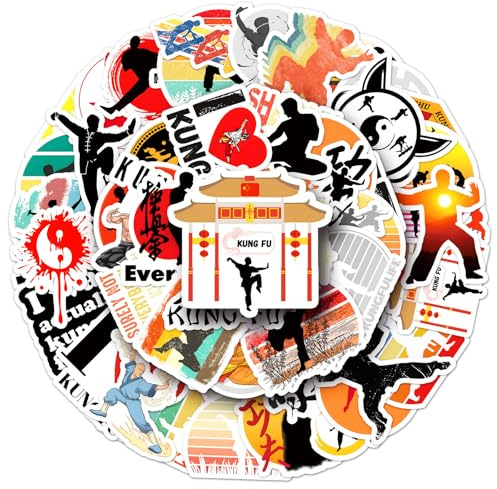 kung fu Aufkleber 50 Stück kung fu Stickers Skateboard Graffiti Aufkleber Motorräder Fahrrad Snowboard Gepäck Laptop Auto Koffer für Kinder und Jugendliche Wasserdichte Vinyl Aufkleber