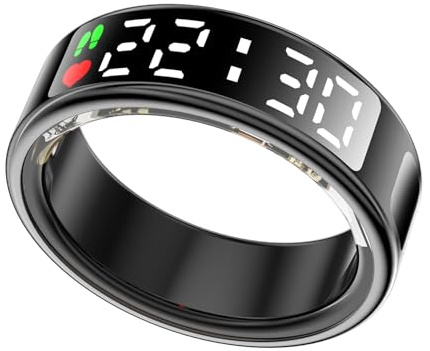 Smart Ring Für Frauen Männer Mit LED Display, Fitness Tracker Mit Herzfrequenz/Blutsauerstoff/Schlaf/Sport/5ATM Wasserdicht, Gesundheitsmonitor Für iPhone & Android (Schwarz, 12)
