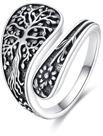 DAYLINLOVE Tree of Life Spoon Rings 925 Sterling Silver Adjustable Tree of Life Thumb Rings Tree of Life Jewelry Gift for Women Mother