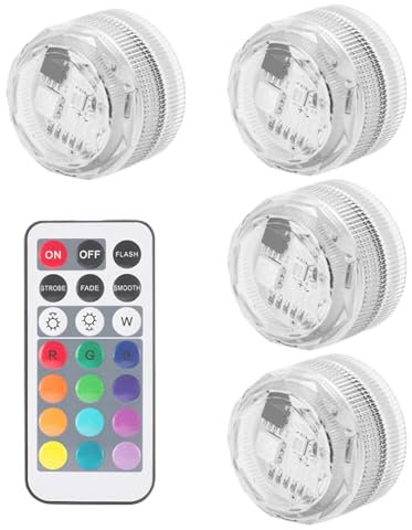 Iluminación LED para estanque, 4 unidades, multicolor, 4 modos, 13 colores, luz impermeable, luz LED subacuática, vela LED, resistente al agua, con mando a distancia, para acuario, piscina, estanque