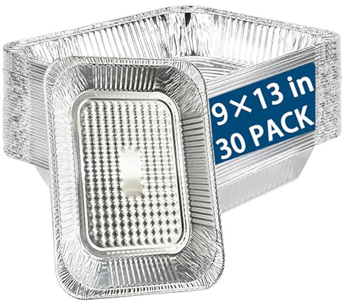 MUAMAX NO Lids 30 Pcs Large Disposable Aluminum Foil Tray 32x26cm, NO Lid Disposable Cooking Trays Foil Trays Deep,Foil Containers for Christmas Parties,Meal Prep Storage Tray NO Lid