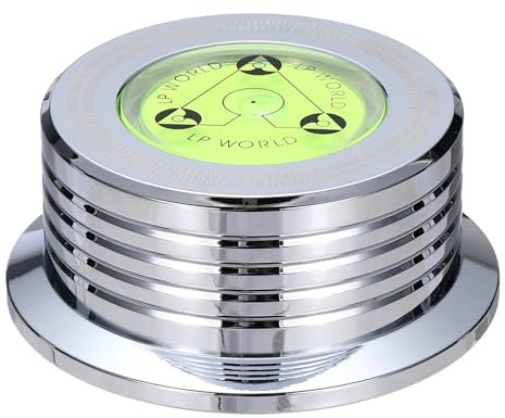 sourcing map 50Hz Record Weight Stabilizer,3x1.3 265g Aluminum Vinyl Clamp with Bubble Leveling Weight Turntable Disc Stabilizer Vibration Damper for LP Players,Bright chrome plating