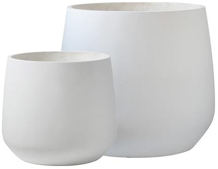 Olly & Rose Set of 2 Extra Large Fibrestone Planters Curved - Indoor and Outdoor Plant Pots XL - White 55cm and 43cm Diameter