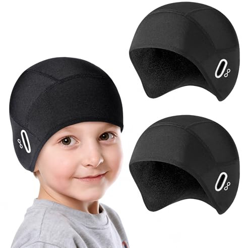 AYPOW Bonnet de Vélo d'hiver pour Enfants 6-14 Ans Bonnet Enfant Garcon et Fille en Polaire Thermique sous Casque Coupe Casquette de Cyclisme Ski pour Sports de Plein Air