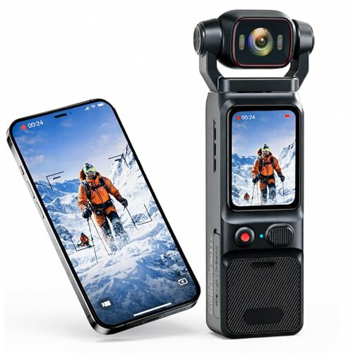 Denash Videocamera Vlog Portatile 4K, Testa Rotante a 180° con Stabilizzazione Giroscopica a 6 Assi, Videocamera Grandangolare con Schermo da 1,69 con APP per vlog