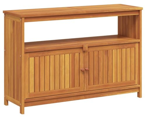 XHNIFBN Table Console de Jardin en Bois d'Acacia Massif 110x35x75 cm, Meuble d'Appoint Rustique avec Portes et Étagère de Rangement pour Terrasse, Balcon, Salon et Entrée
