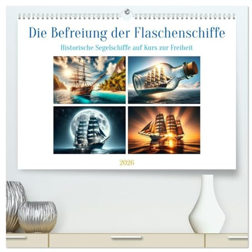 Die Befreiung der Flaschenschiffe - Historische Segelschiffe (hochwertiger Premium Wandkalender 2026 DIN A2 quer), Kunstdruck in Hochglanz: Auf Kurs ... die Welt der Fantasie (CALVENDO Hobbys)