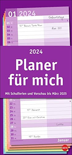 Basic Planer für mich 2024. Praktischer Wandplaner mit 2 Spalten. Wandkalender mit Schulferien und 3-Monats-Ausblick. Terminkalender 2024 zum Eintragen.
