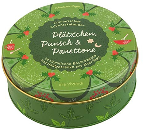 Kulinarischer Adventskalender: Plätzchen, Punsch & Panettone - 24 himmlische Backrezepte und Heißgetränke aus aller Welt - In Blechdose mit 24 Karten ... 24 runde farbige Karten zum Aufhängen