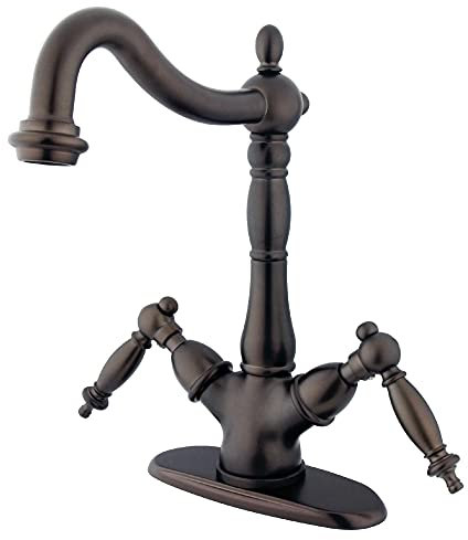Kingston Brass KS1495TL Heritage Wasserhahn für Waschbecken ohne Zugstange mit 4 Zoll Platte, Öl geriebene Bronze
