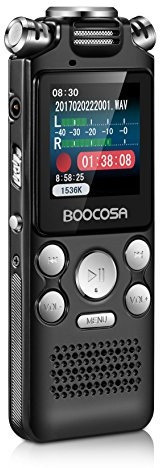 Dictaphone numérique Boocosa 8 Go - Multifonctionnel, avec trois micros stéréo HD, son LCD, lecteur MP3, réduction automatique de bruits de fond, un seul bouton pour enregistrer et sauvegarder