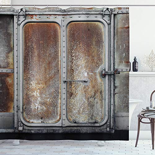 ABAKUHAUS Grunge Duschvorhang, Power-Lokomotive-Serien, Stoffliches Gewebe Badezimmerdekorationsset mit Haken, 175 x 240 cm, Grau braun