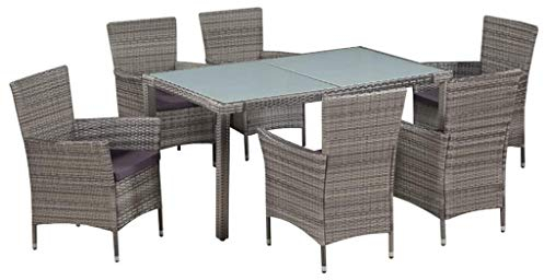 Festnight 13-TLG. Garten Essgruppe Balkonmöbel Set Gartenmöbel Sitzgarnitur Sitzgruppe Gartengarnitur Esstisch Essstuhl Gartenset Essgruppe Terrassenmöbel Gartenmöbelset Poly Rattan und Glas Grau