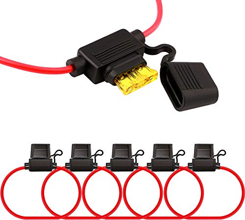 QitinDasen 5Pcs Professionell Medium wasserdichte Auto Sicherungshalter, KFZ LKW Flachsicherung Sicherung Halter mit Voll Vergossenem Gehäuse und Kabelbaum, 15Pcs Standard Blade Sicherung