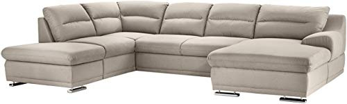 Mivano Wohnlandschaft Coast / Große Schlafcouch in U-Form / Mit Bettfunktion und Stauraum / Ottomane links und Recamiere rechts / 334 x 88 x 217 / Mikrofaser: sand