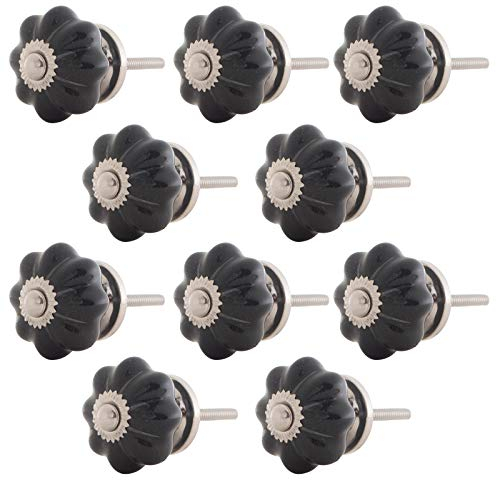 10 X Möbelknopf Kürbisform klein Keramik Porzellan Vintage Landhausstil Shabby-Chic 34 Ø metrisch M3 Edelstahl (schwarz Silber)