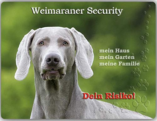 Merchandise for Fans Warnschild - Schild aus Aluminium - 20x30cm Motiv: Weimaraner Security (02)