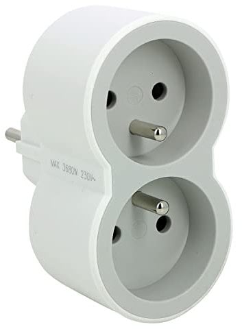 LEGRAND - Enchufe multitoma biplite – 2 tomas frontales con tierra – Posicionamiento vertical – Seguridad infantil integrada – Blanco y gris claro