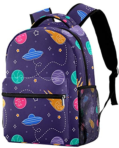 Schultaschen für Mädchen und Jungen, Cartoon-Kinderspiel, UFO-Planeten-Muster, langlebig, lässiger Rucksack für Schüler, Multicolor 01