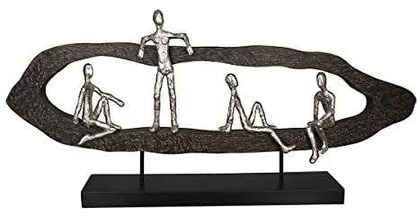 Casablanca modernes Design GILDE Deko Skulptur Figur - Beste Freunde - Hang Out Silber, Holz/Alu - Breite 75 cm