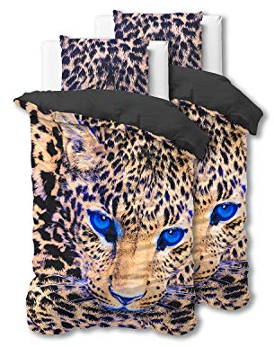 Sleeptime Bettwäsche 4teilig 135cm x 200cm 4teilig braun - Cheetah - weich & bügelfrei Bettbezüge mit Reißverschluss - Bettwäsche Set mit 2 Kissenbezüge 80cm x 80cm