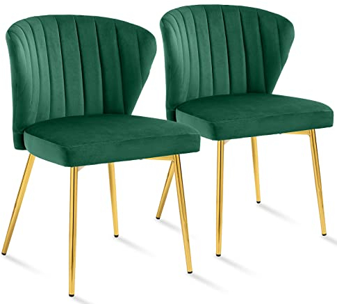 Sepnine® Esszimmerstühle Samt 2er Set, Moderner Küchenstuhl, Polsterstuhl Esszimmer, Ergonomischer Essstuhl mit goldenen Beinen für Wohnzimmer, Schlafzimmer, Küche(Grün)
