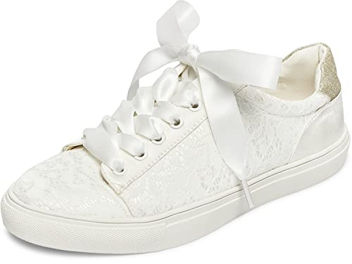 JIAJIA 8834A Hochzeitsschuhe Braut Turnschuhe Wohnungen Braut Tennisschuhe Spitze Turnschuhe Farbe Elfenbein,Größe 41 EU (7 UK)