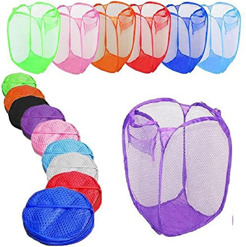 WARESHARK Laundry Bag Pop Up Washing Foldable Laundry Basket Bag Mesh Hamper Storage Storage Organiser Organizer for Laundry Room, Bathroom, Kids Room, College Dorm or Travel (Purple)