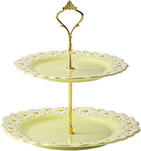 KRIADO Alzata per Dolci Alzata per Torta in Ceramica a 2 Livelli Espositore Creativo per tè pomeridiano Alzata per Cupcake con Piatto da Portata Dessert per Matrimonio Alzatina Dolci