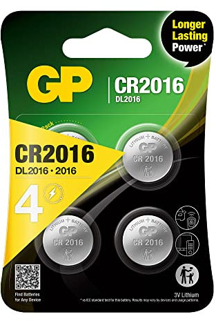 CR2016-4er Set Batterien | GP Lithium | CR 2016 Lithium Knopfzelle Batterien 3V - Lange Lebensdauer