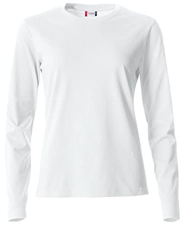 Clique - Women's Long-Sleeved Crew Neck T-Shirt Basic-T L/S Ladies in Cotton Jersey Slim-Fit in Various Sizes and Colours, White, XXL