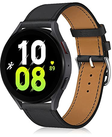LanQii 20mm Leder Armband für Samsung Galaxy Watch FE/7/6/5/4 (40mm 44mm), Ersatzarmbänder für Galaxy Watch 6 Classic/4 Classic/5 Pro 45mm - Schwarz