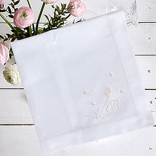 Stickerei Rein Bestickte Stoffservietten mit Herzmuster und Monogramm, 44x44cm, 100% Baumwolle, Weiß, 1 Stück