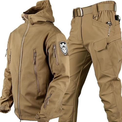 Herren Militäruniform ACU Camo Jacke Und Hose Army Combat Multicam Shirt Tactical Jagd Paintball Hosen Set,Khaki,L