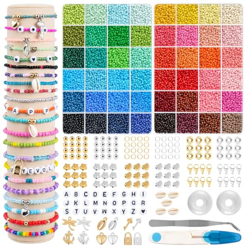 ARTREE 16000 Pièces Perles de rocaille en verre de 3mm,pour la fabrication de bijoux, avec 300 Perles Lettres Kit