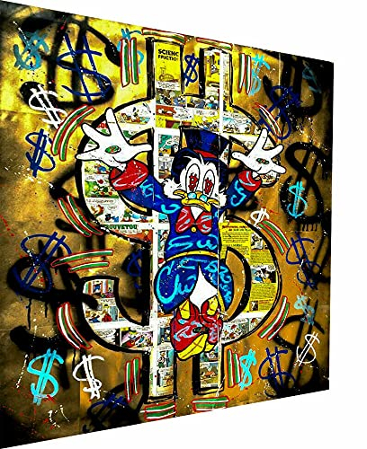 Magic Canvas Art - Bilder Pop Art Donald Duck Dollar Leinwandbild 1- teilig Hochwertiger Kunstdruck modern Wandbilder Wanddekoration Design Wand Bild – B8303, Größe: 160 x 120 cm, Mehrfarbig