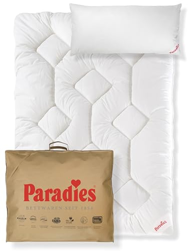 PARADIES Bettdecke 135x200 Set mit Kissen 40x80 - Prima Bio Ganzjahresdecke + Softy Top Bio medium Kopfkissen, Öko-Tex 100 Klasse 1, Bettzeug 135x200 Set