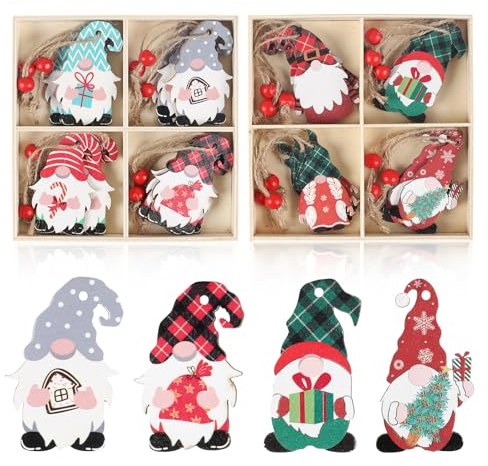 GGISUI Weihnachtsanhänger Wichtel Set, 24er Set Baumschmuck Weihnachten aus Holz, Weihnachtswichtel zum Hängen, Holzanhänger Weihnachten für weihnachtsbaumschmuck