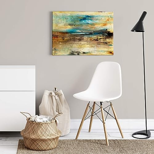 A.S. Création Leinwandbild Kunstwerk abstrakt - Kunstdruck blau beige - 70x50 cm Querformat - moderne Wanddekoration Schlafzimmer Wohnzimmer Küche - Bild auf Keilrahmen