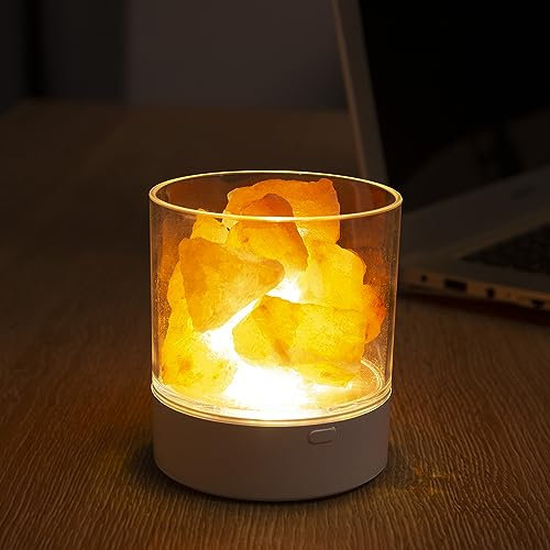 Global Natural Himalayan Salt Fire Warm Color Lamp w/Rough Salt Chunks Includes Dimmer Switch Light Bulb Cord Unique Gift Idea