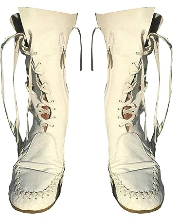 Stivali Medievali Retro in Pelle Stivali con Asta Corta Lacci in Pelle Steampunk PU Scarpe Rinascimentale Medievale Cosplay Stivali Halloween,Bianca,41