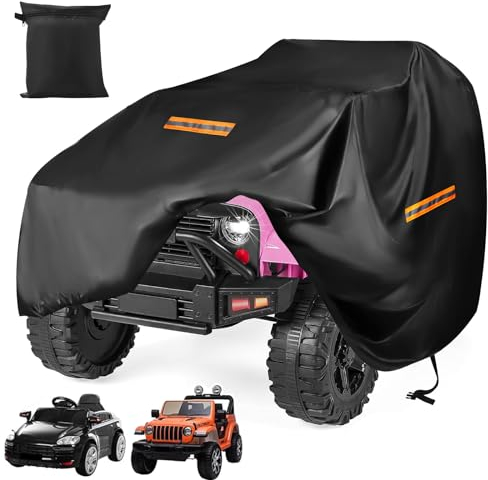 Kids Electric Car Cover Waterproof, Robust 420D Large Car Toy Cover, Universal Car Cover with Windproof Buckle and 3 Reflective Strips for Children, Electric Vehicles, All Weather Outdoor Protection