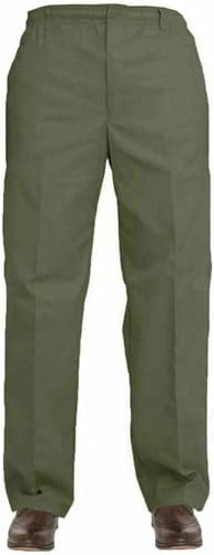 R G Clothing Mens Elasticated Adjustable Waist Casual Smart Work Plain Rugby Trousers Pants (UK, Waist & Inseam, 40, 27, Olive)