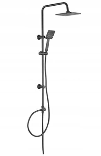 Domodomo Einzelfunktions-Duschsystem mit Duscharmatur – Quadratische Regendusche, Schwarz, 201x201 mm, Anti-Kalk, verstellbarer Duschstab, 150 cm Schlauch