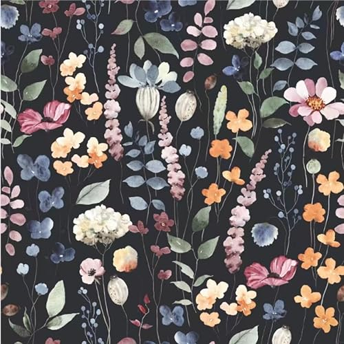 Verdicken Tapete Blumen,Schwarz Abziehen und Kleben Tapete Tinte Blume Blätter Tapete Vinyl Selbstklebende Tapete für Schlafzimmerschränke und Küchendekoration (17,51 x 118.1)